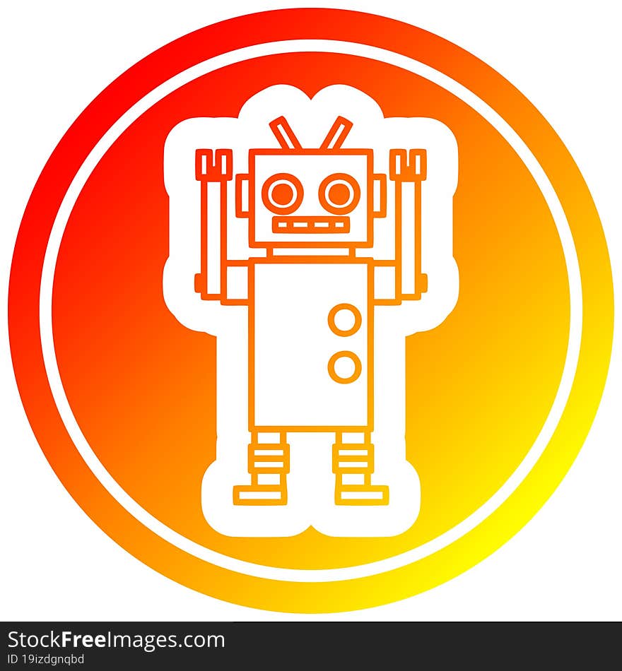 dancing robot circular icon with warm gradient finish. dancing robot circular icon with warm gradient finish