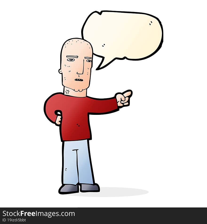 cartoon tough guy pointing with speech bubble