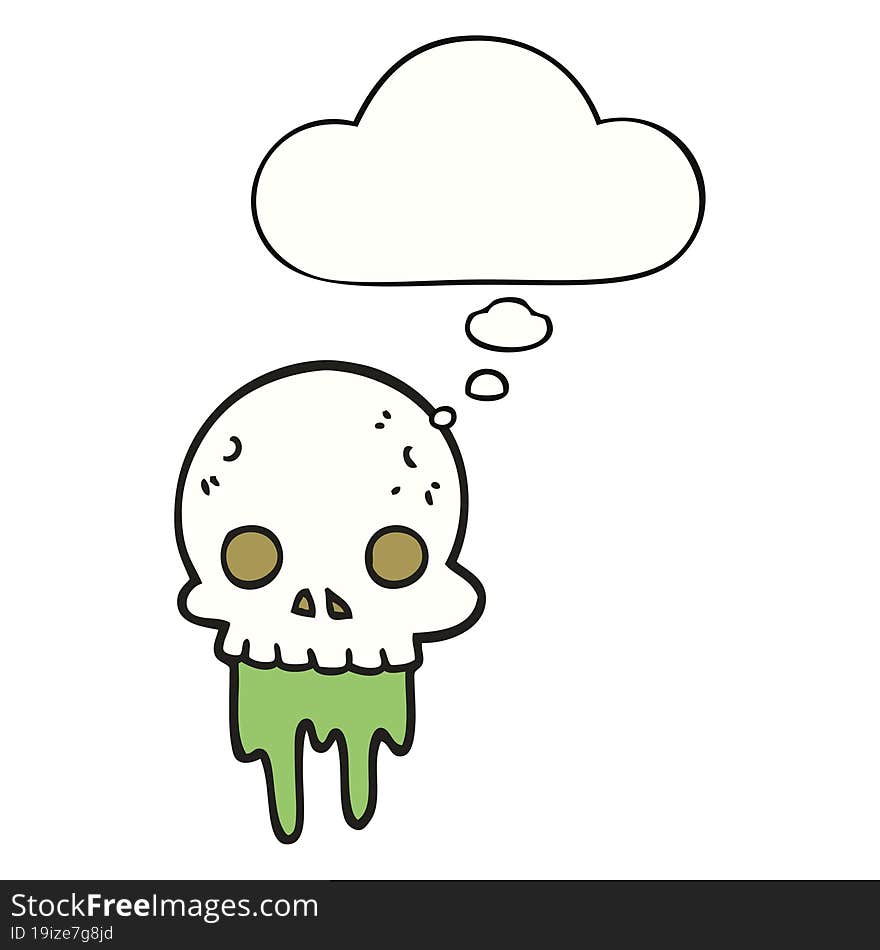 cartoon spooky halloween skull and thought bubble