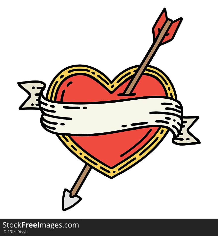 tattoo in traditional style of an arrow heart and banner. tattoo in traditional style of an arrow heart and banner