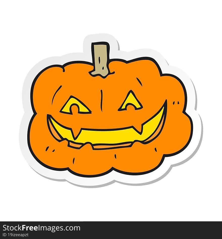 Sticker Of A Cartoon Spooky Pumpkin