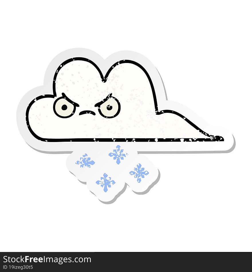 Distressed Sticker Of A Cute Cartoon Snow Cloud