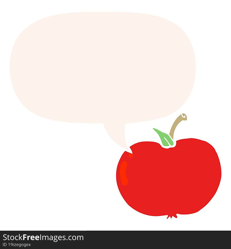 Cartoon Apple And Speech Bubble In Retro Style