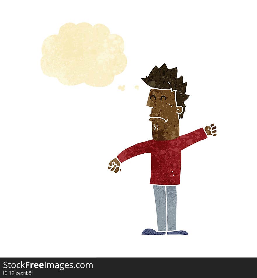 cartoon stressed man with thought bubble