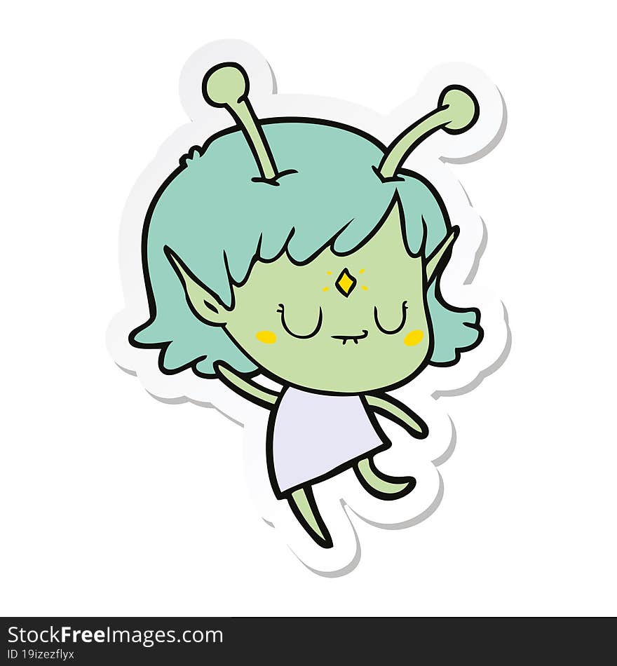 sticker of a cartoon alien girl