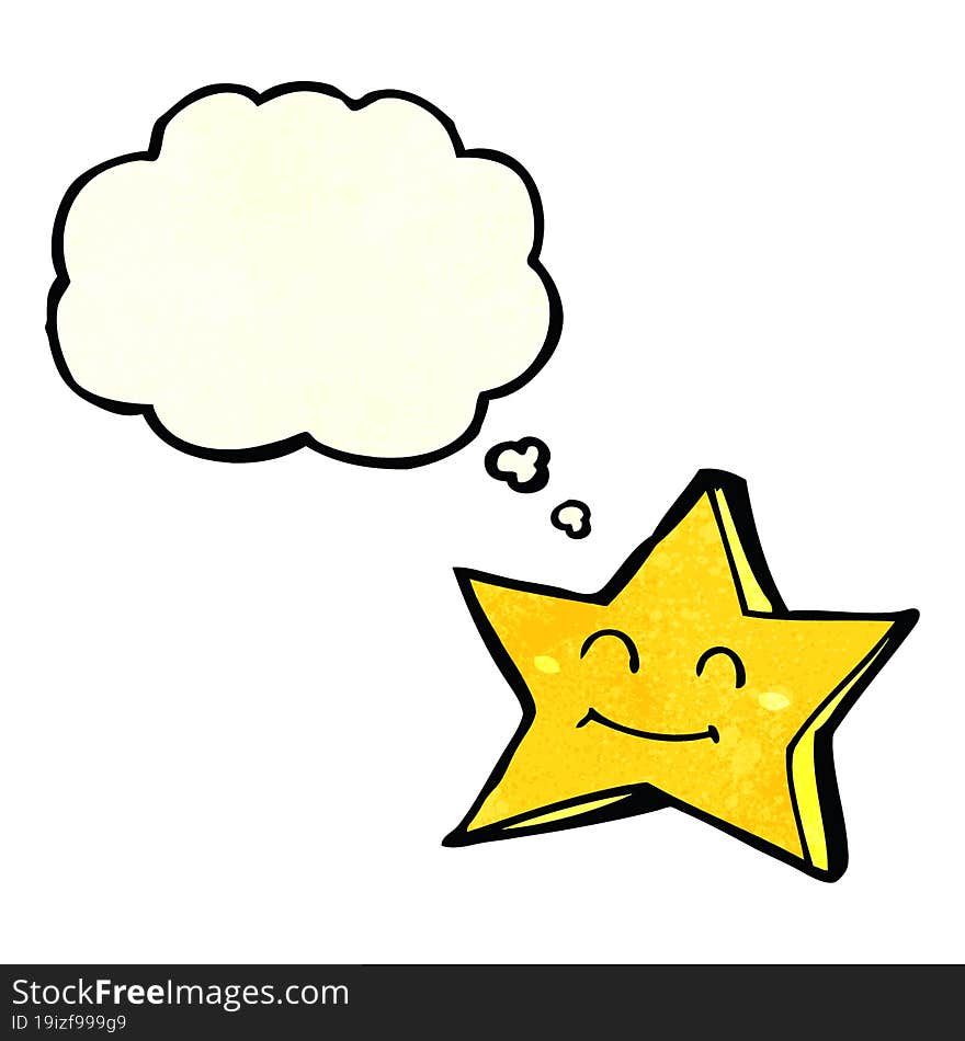 Cartoon Happy Star Character With Thought Bubble