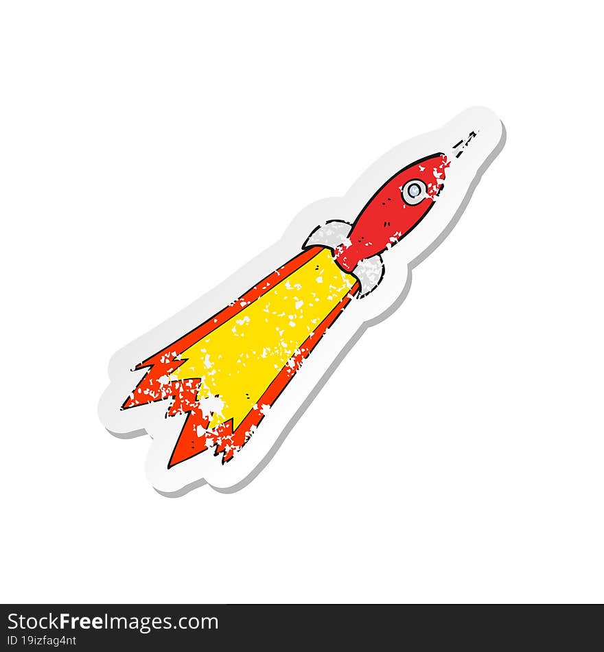 retro distressed sticker of a cartoon rocket