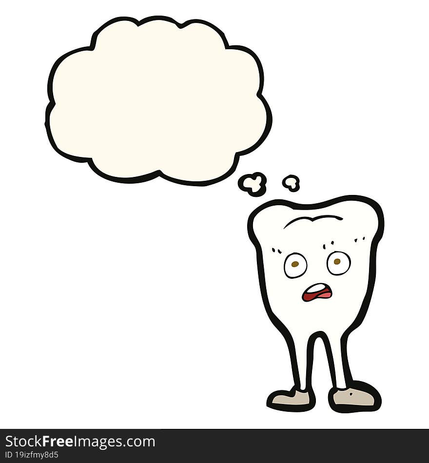 cartoon yellowing  tooth with thought bubble