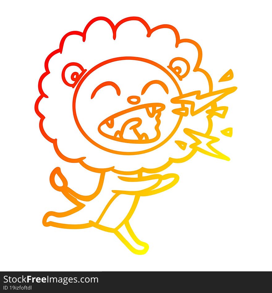 Warm Gradient Line Drawing Cartoon Running Lion