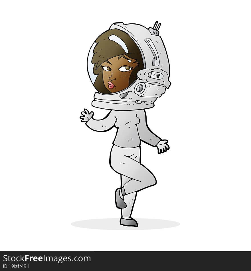 cartoon woman wearing space helmet