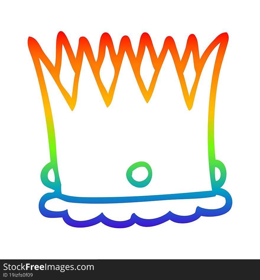 rainbow gradient line drawing of a cartoon royal crown