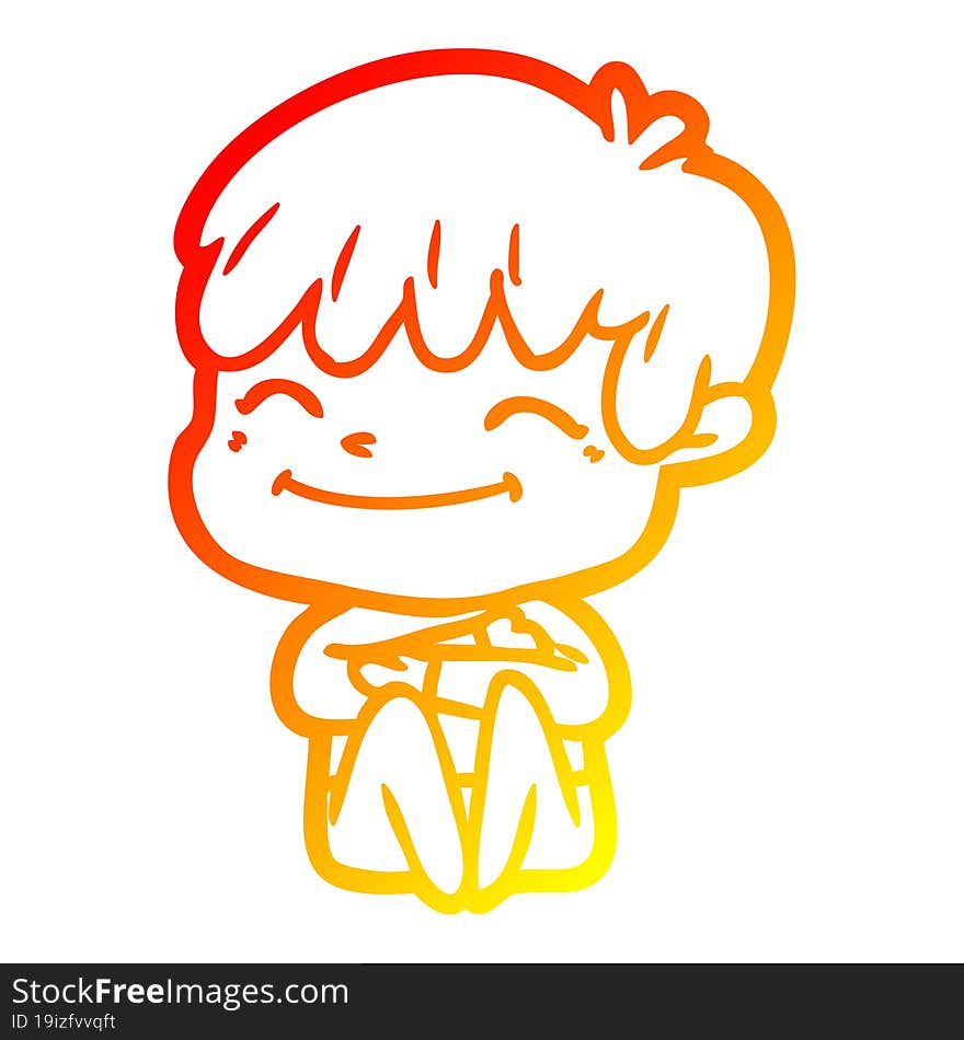 Warm Gradient Line Drawing Cartoon Happy Boy