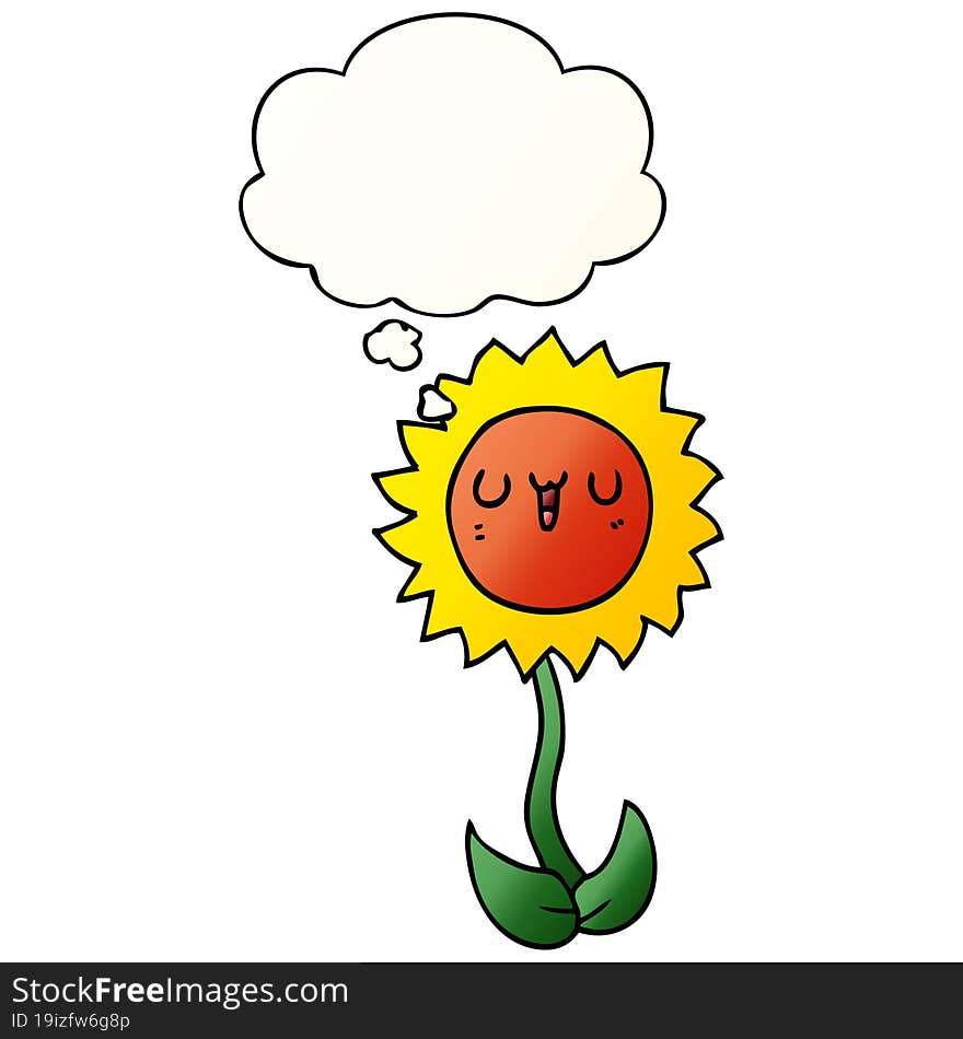 cartoon flower and thought bubble in smooth gradient style