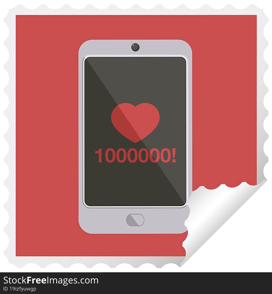 Mobile Phone Showing 1000000 Likes Graphic Vector Illustration Square Sticker Stamp