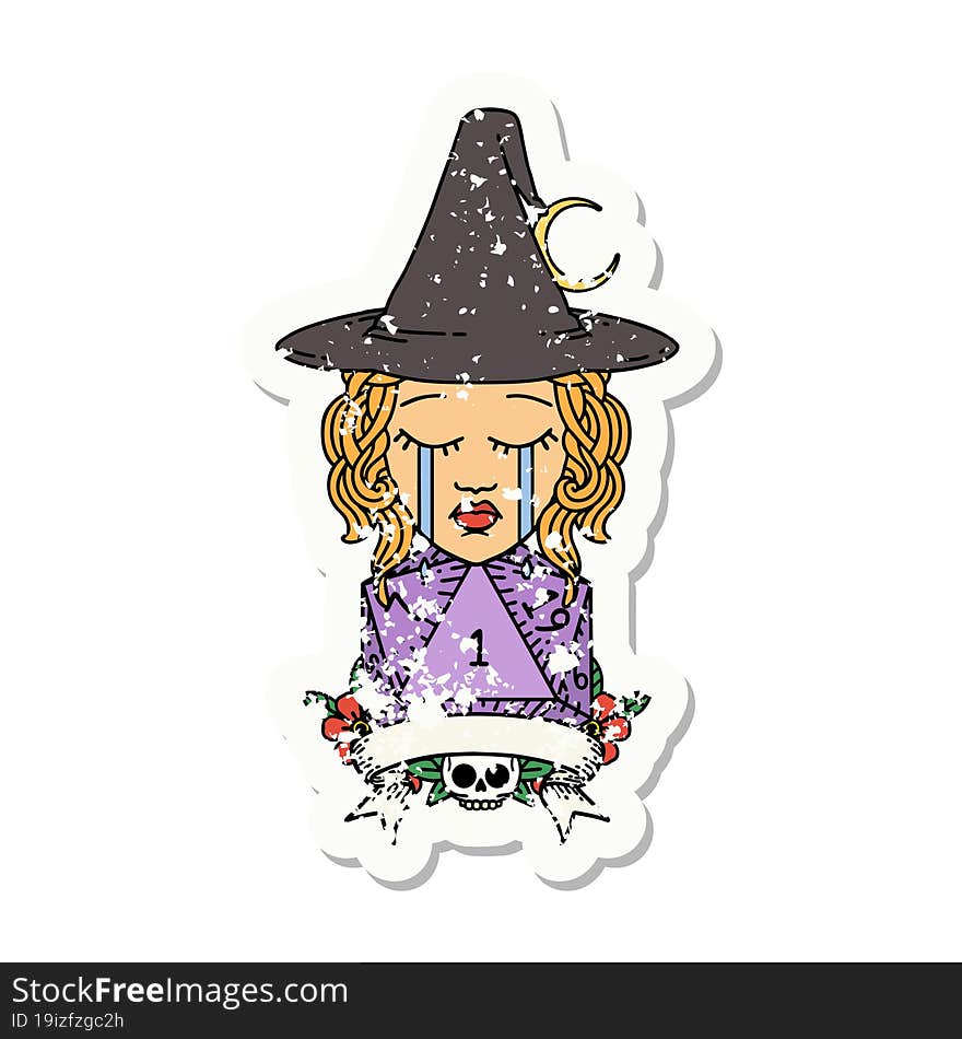 Crying Human Witch With Natural One Roll Illustration