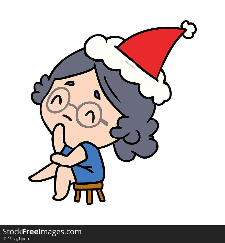 christmas cartoon of kawaii lady