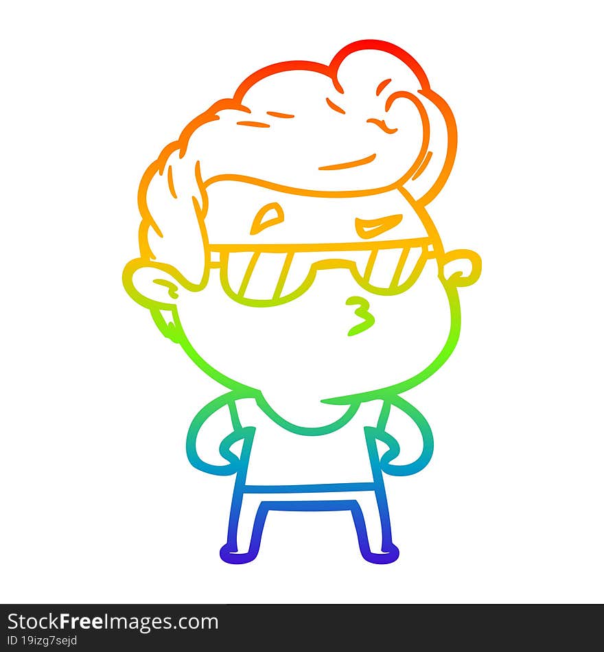 rainbow gradient line drawing of a cartoon cool guy