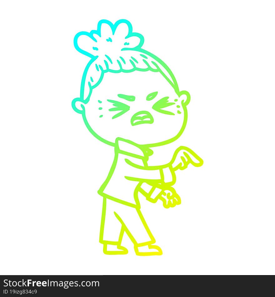 cold gradient line drawing of a cartoon angry woman