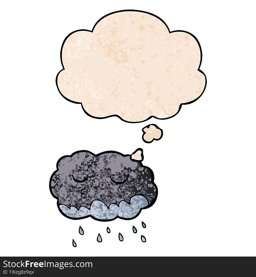 Cartoon Rain Cloud And Thought Bubble In Grunge Texture Pattern Style