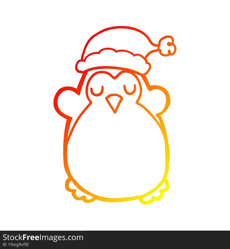 warm gradient line drawing cute christmas penguin