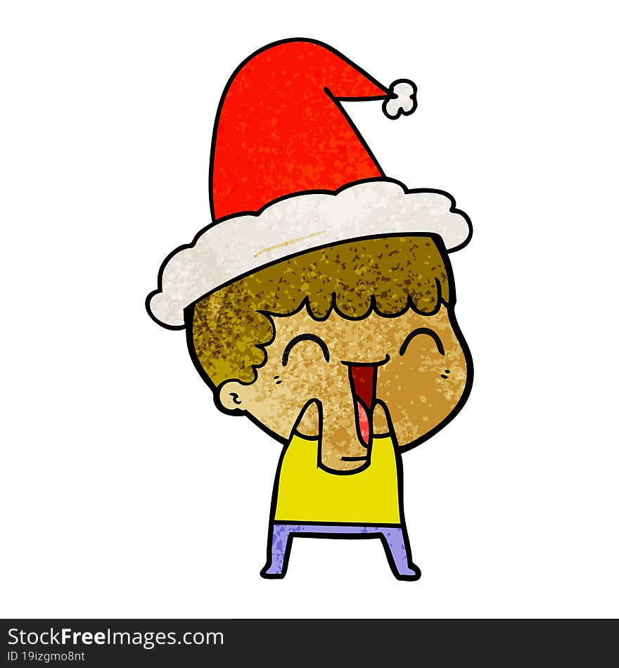 hand drawn textured cartoon of a happy man wearing santa hat