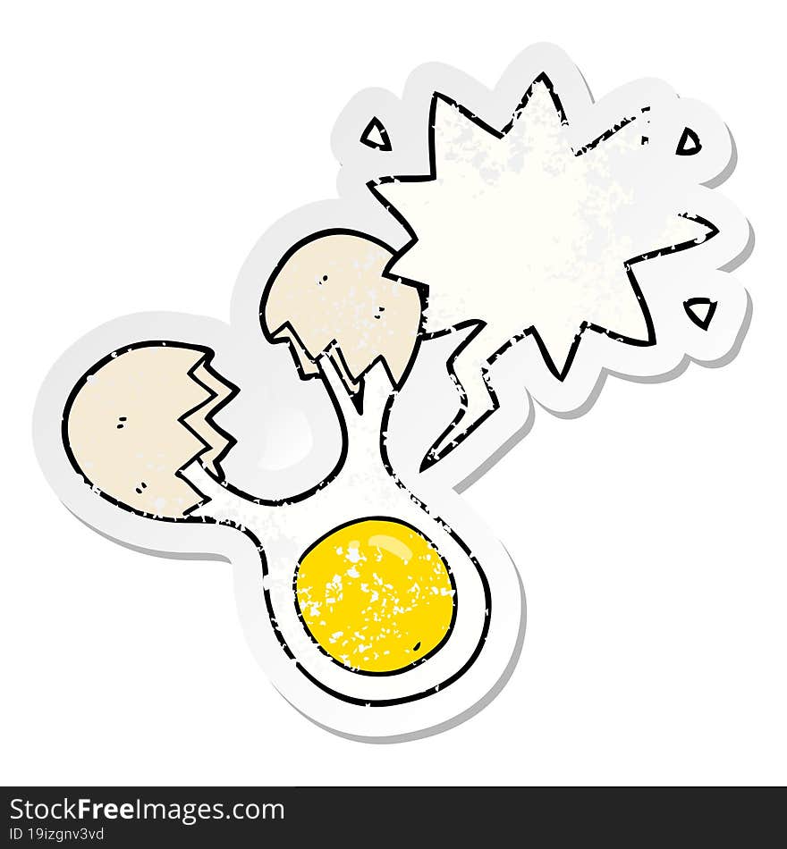 cartoon cracked egg and speech bubble distressed sticker