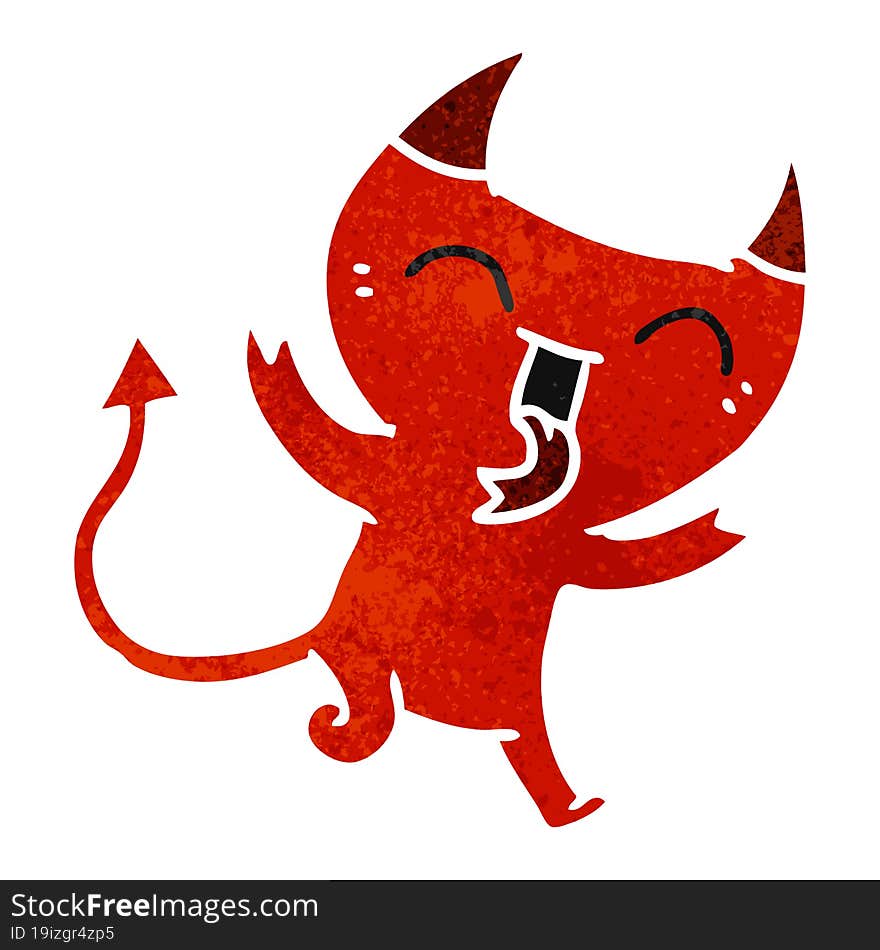 retro cartoon of cute kawaii red demon