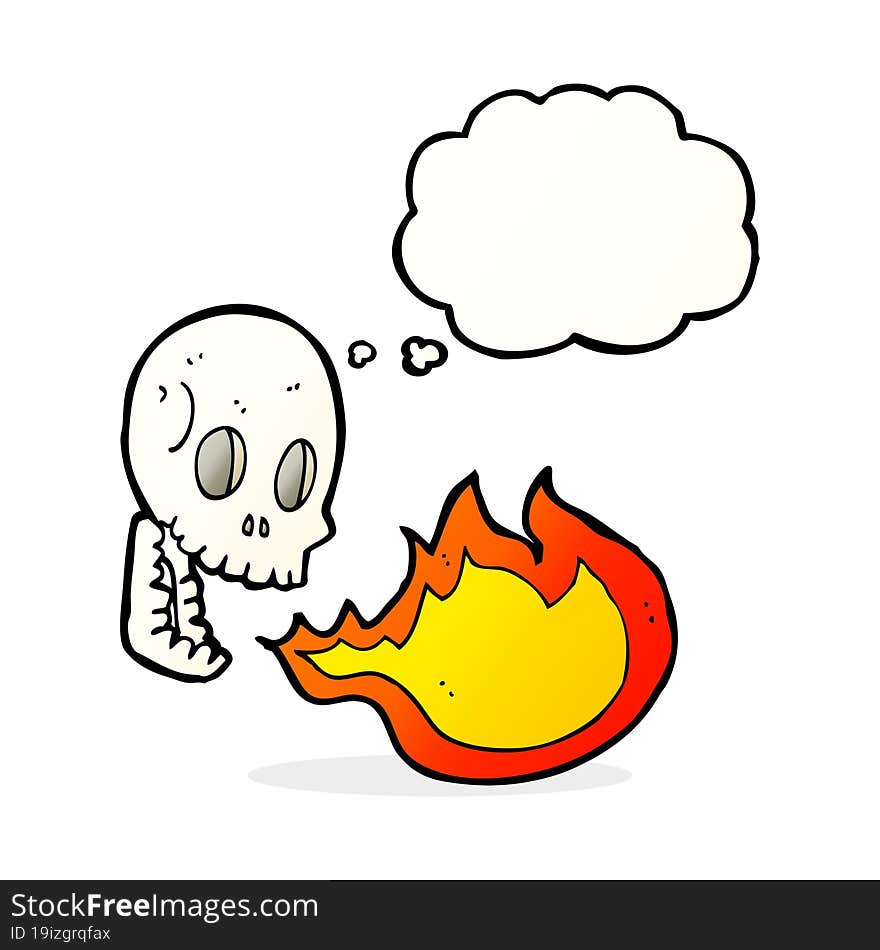 Cartoon Fire Breathing Skull With Thought Bubble