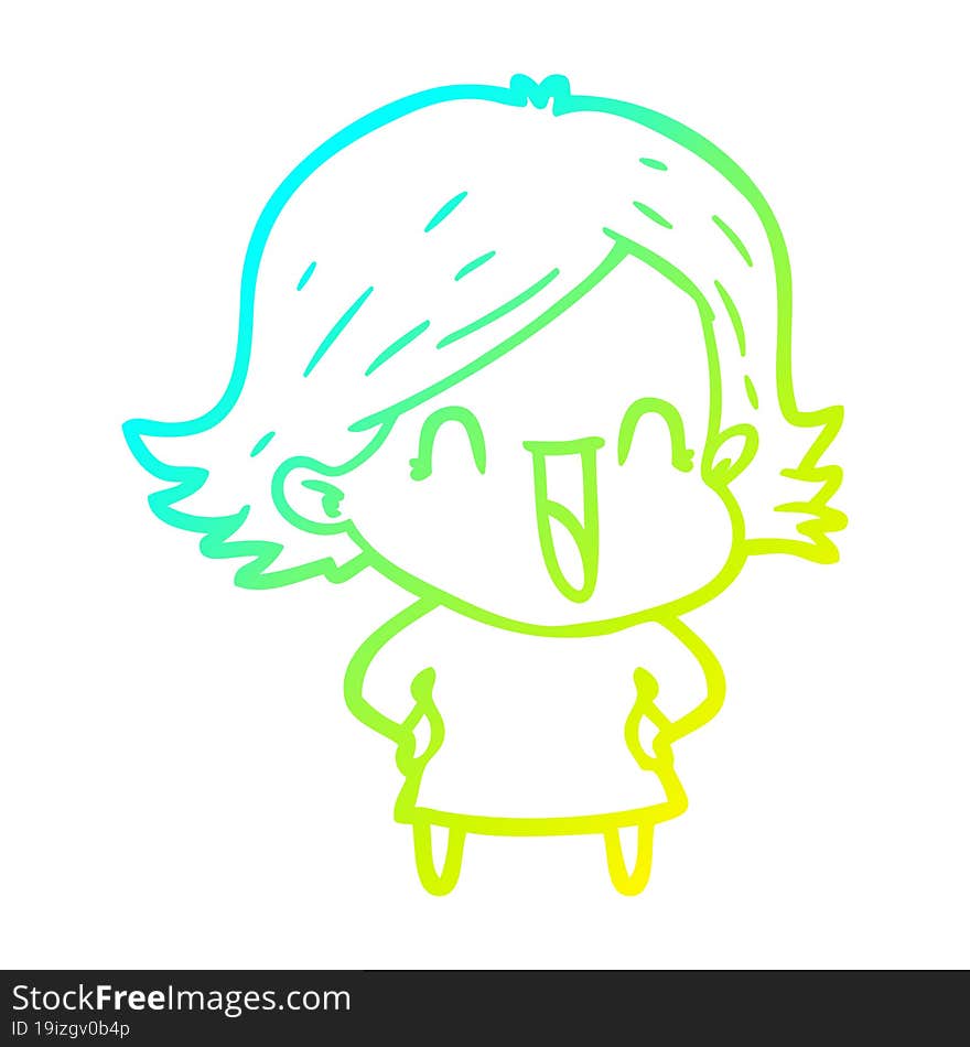 cold gradient line drawing cartoon laughing woman