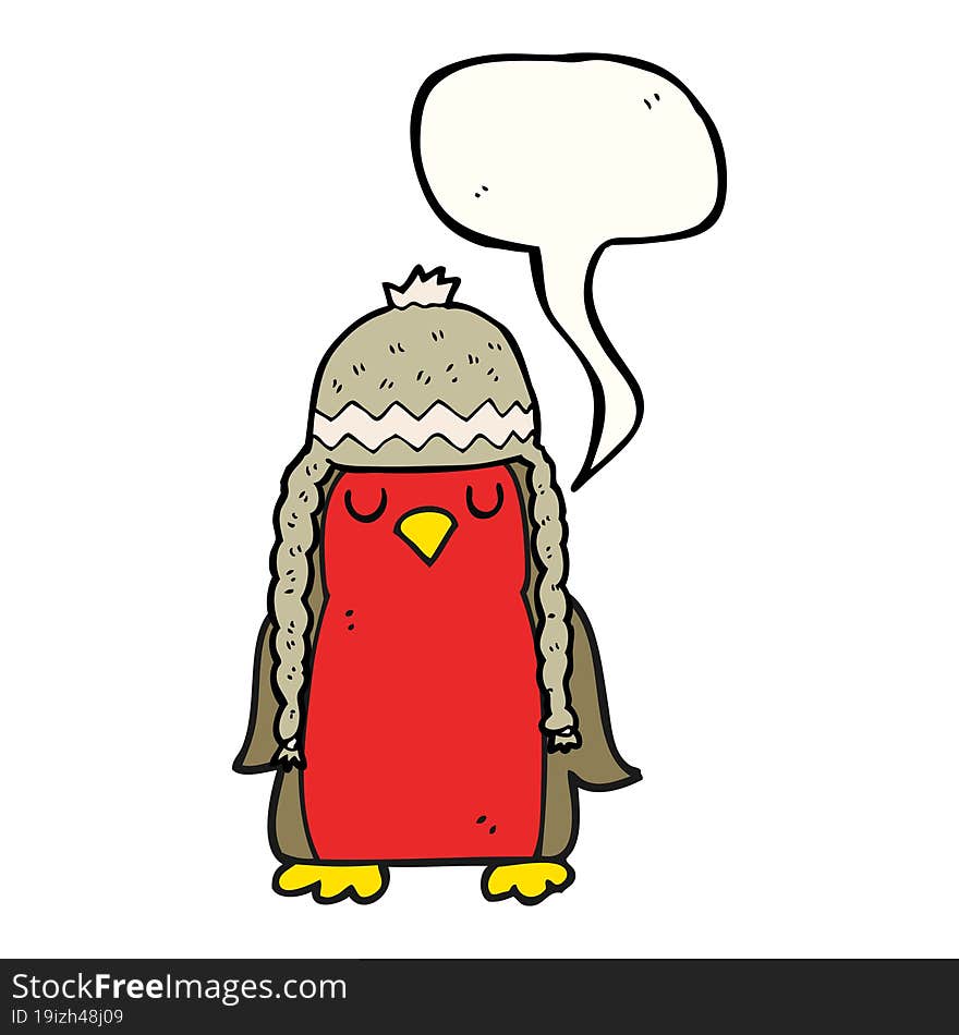 speech bubble cartoon robin wearing winter hat