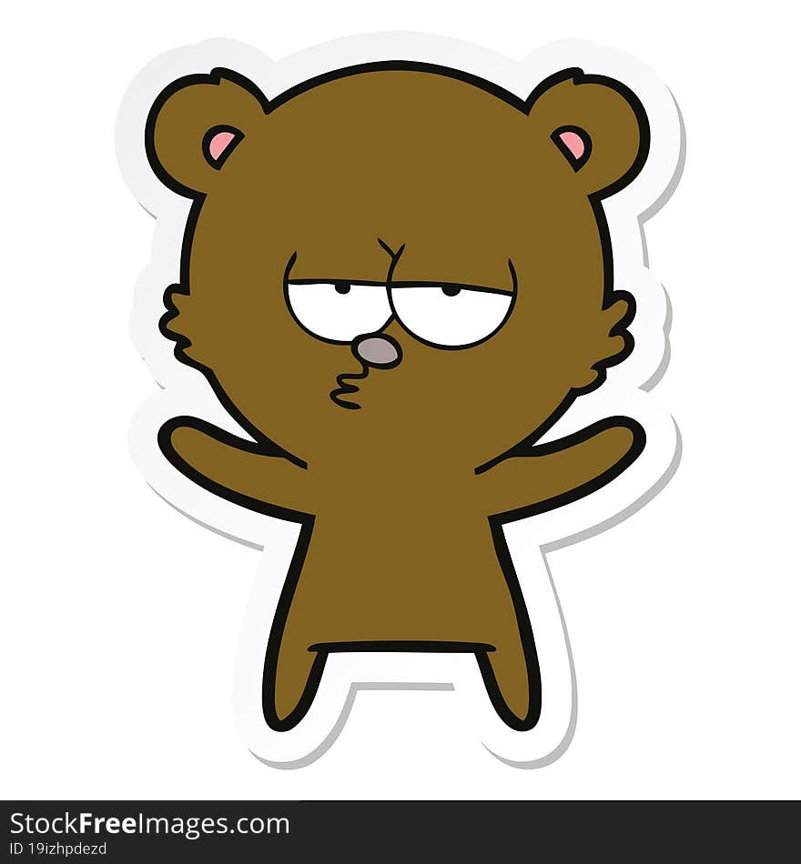 sticker of a bored bear cartoon