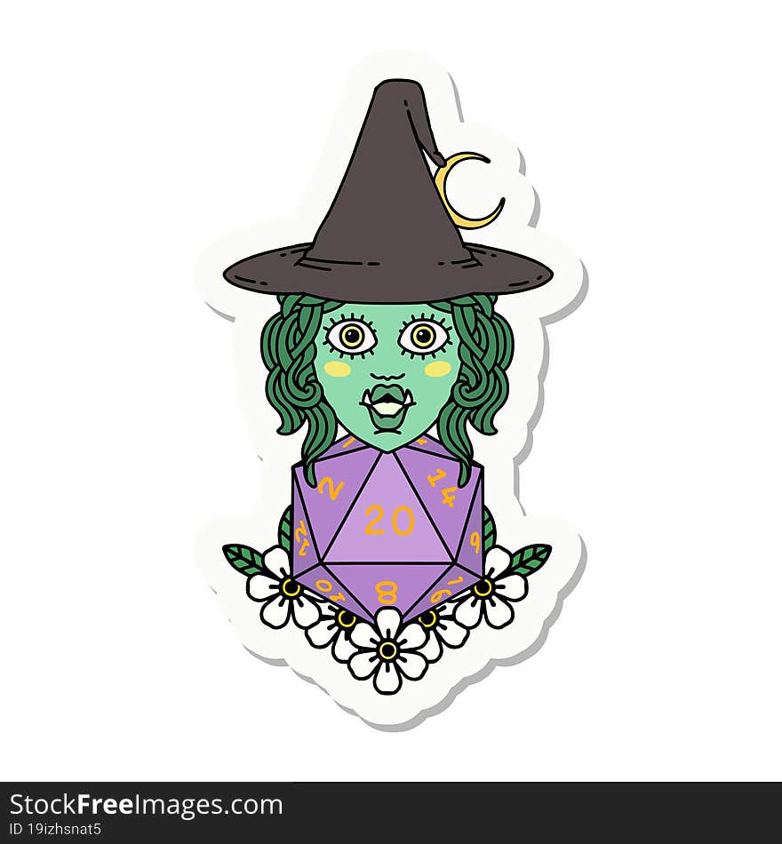 Half Orc Witch With Natural Twenty Dice Roll Sticker