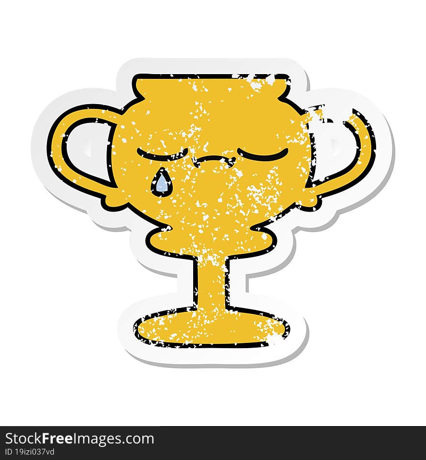 distressed sticker of a cute cartoon trophy