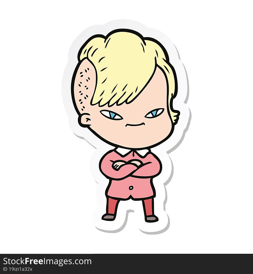 sticker of a cute cartoon girl with hipster haircut