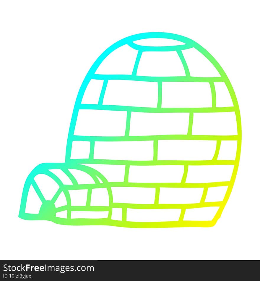 cold gradient line drawing of a cartoon igloo