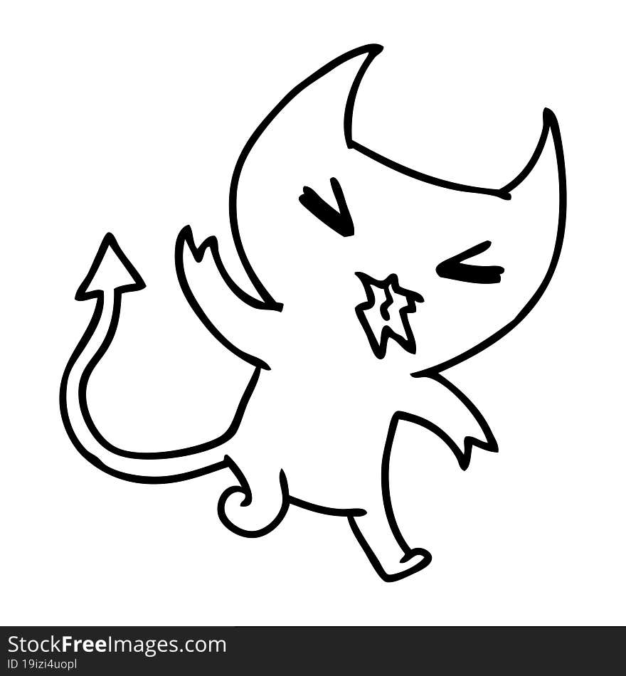 line drawing of a kawaii cute demon