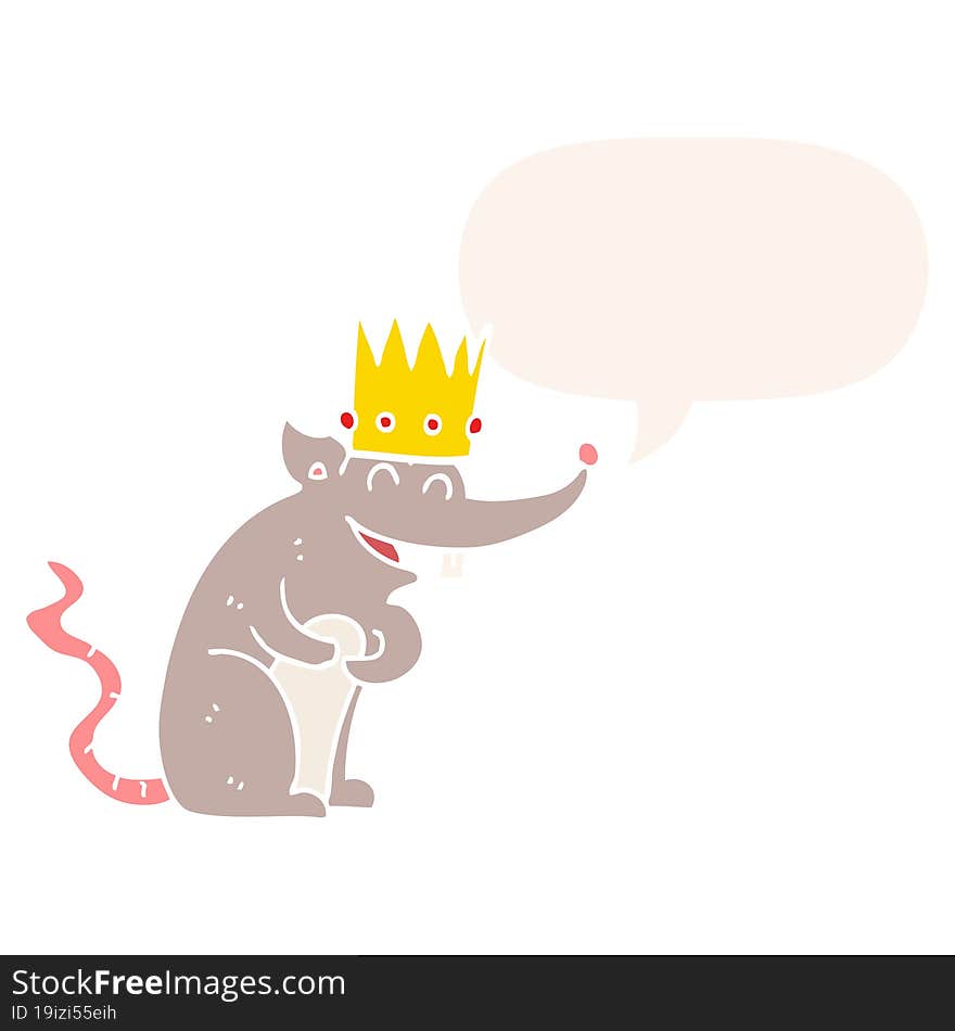 cartoon rat king laughing and speech bubble in retro style