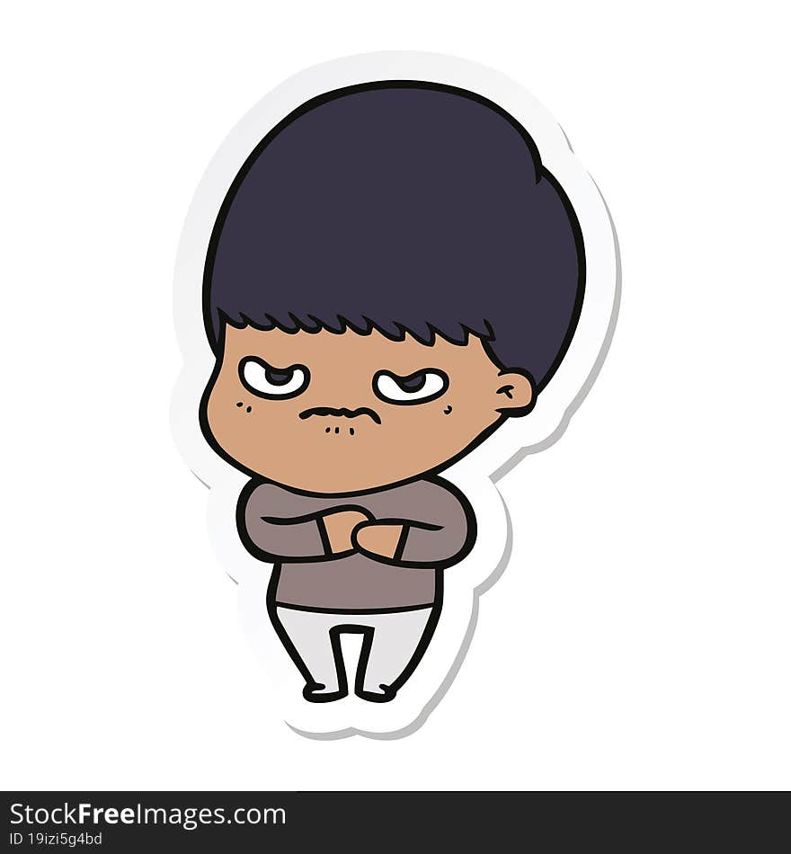 Sticker Of A Annoyed Cartoon Boy