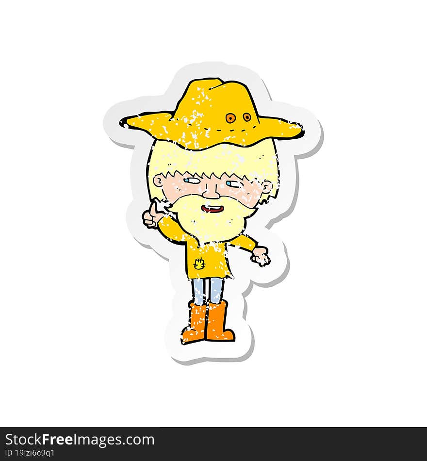 Retro Distressed Sticker Of A Cartoon Man Wearing Hat