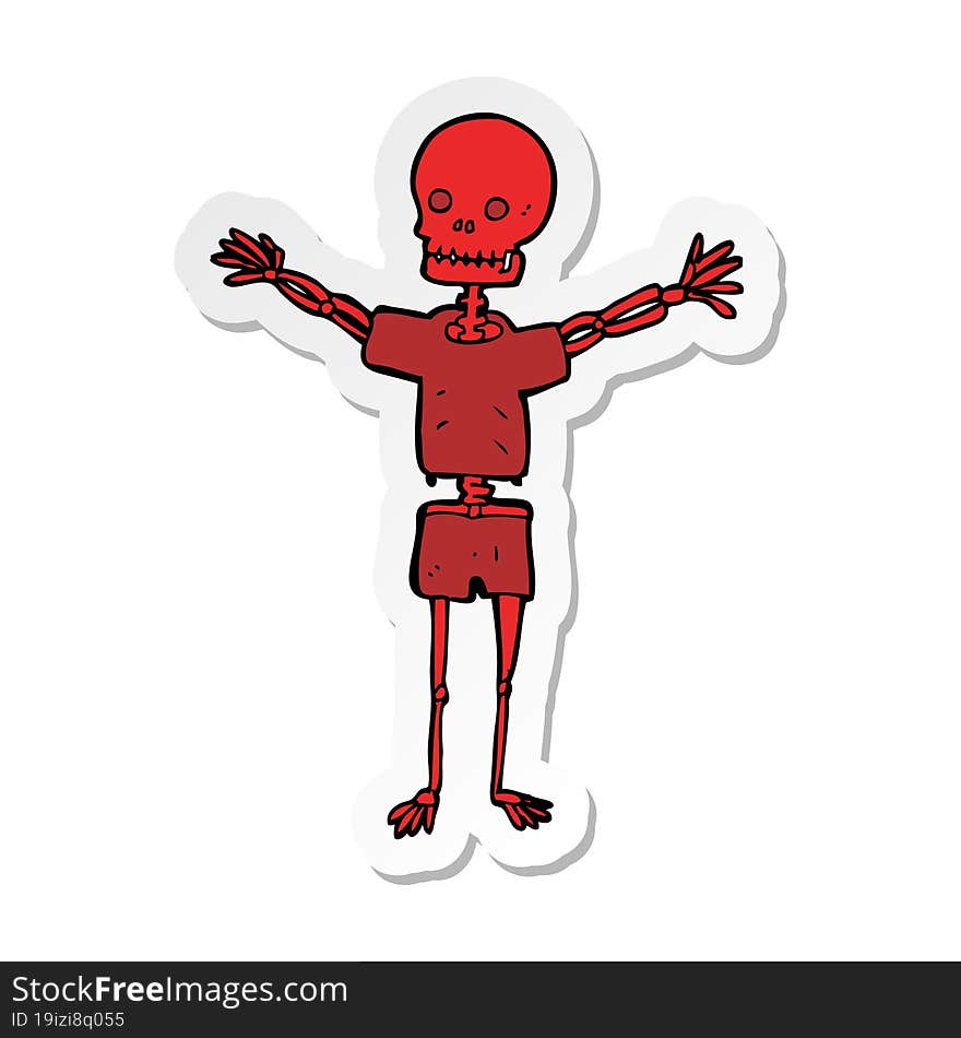 sticker of a cartoon skeleton in clothes