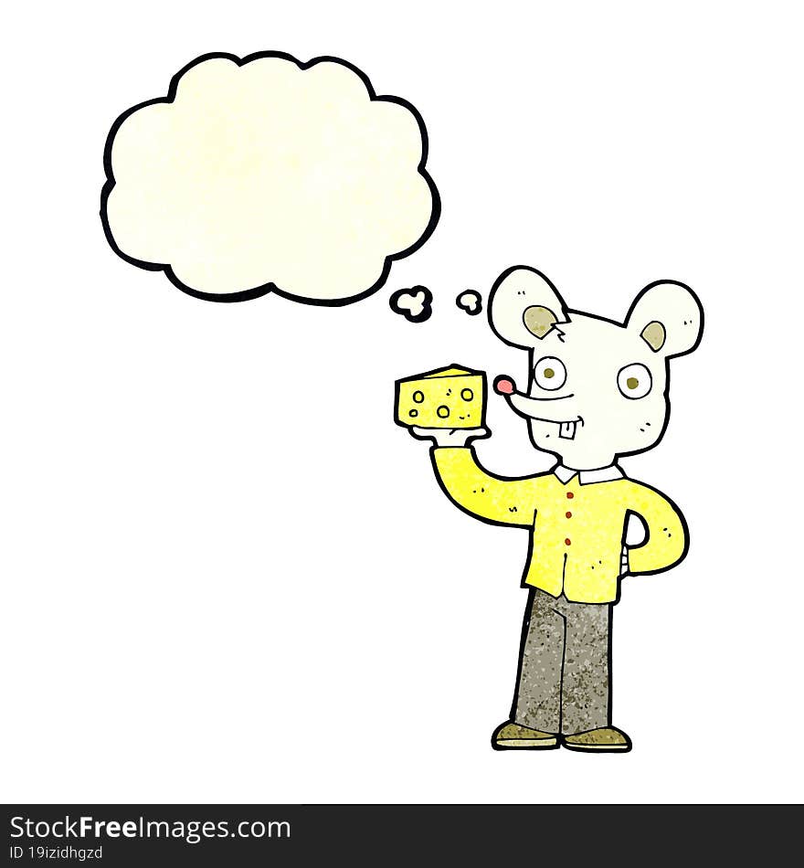 Cartoon Mouse Holding Cheese With Thought Bubble