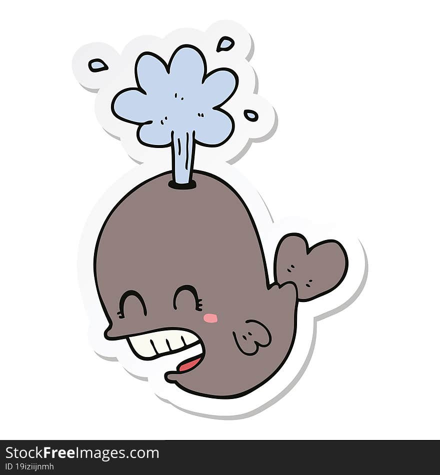 sticker of a cartoon spouting whale