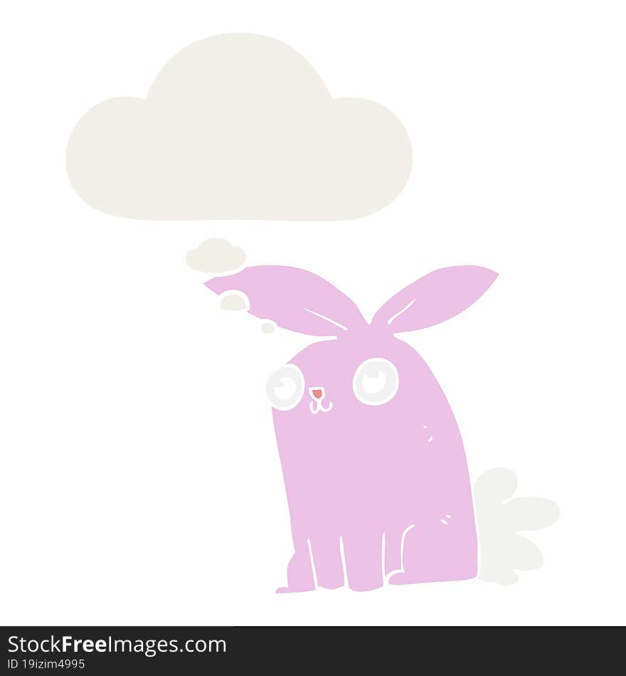 cartoon bunny rabbit and thought bubble in retro style