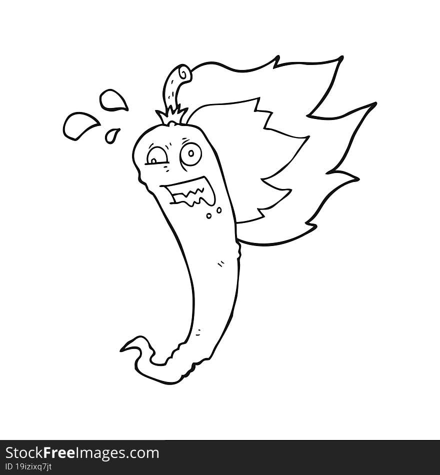 hot chilli pepper black and white cartoon