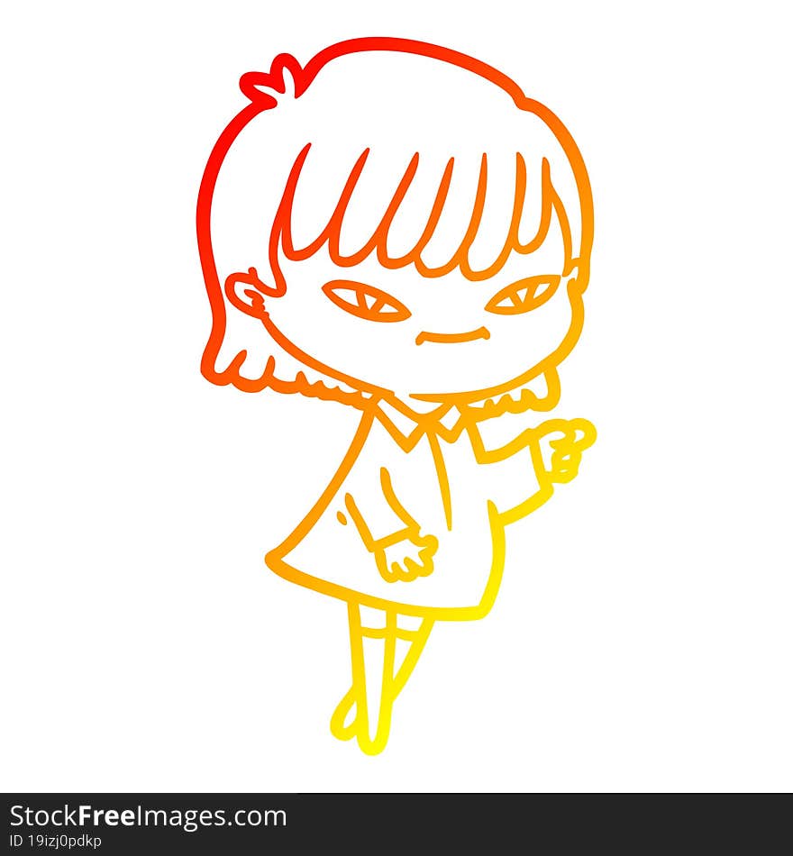 warm gradient line drawing cartoon pointing woman