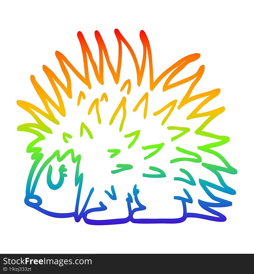 Rainbow Gradient Line Drawing Cartoon Spiky Hedgehog