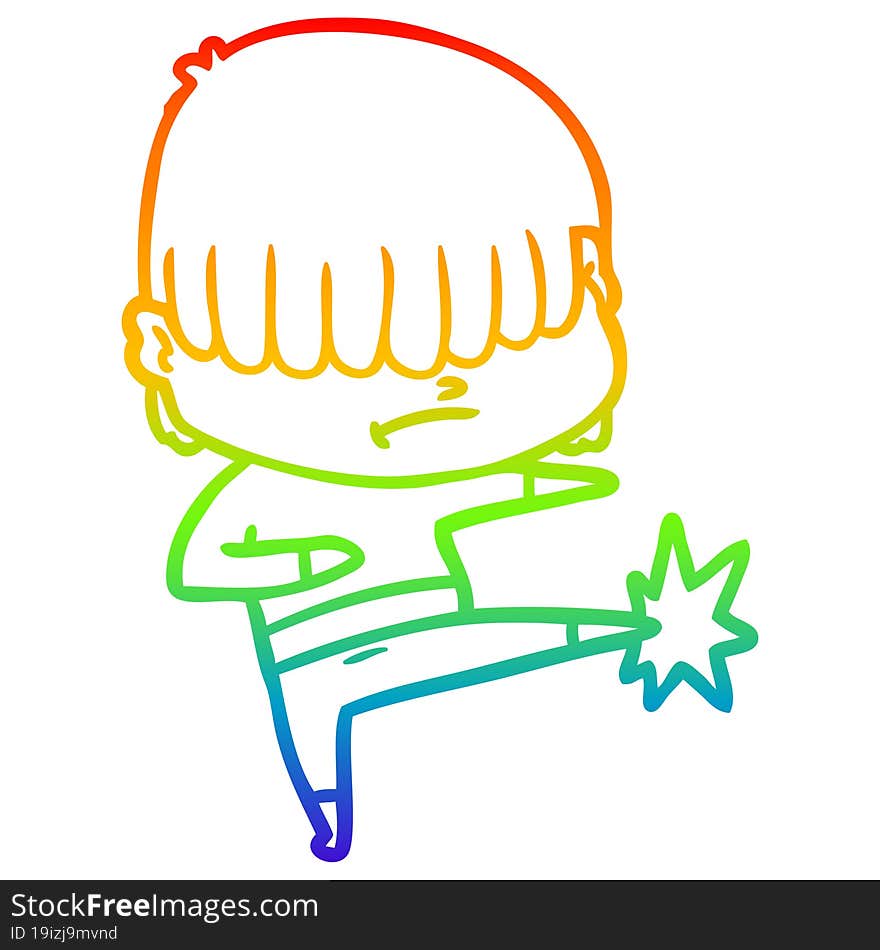 rainbow gradient line drawing of a cartoon boy with untidy hair