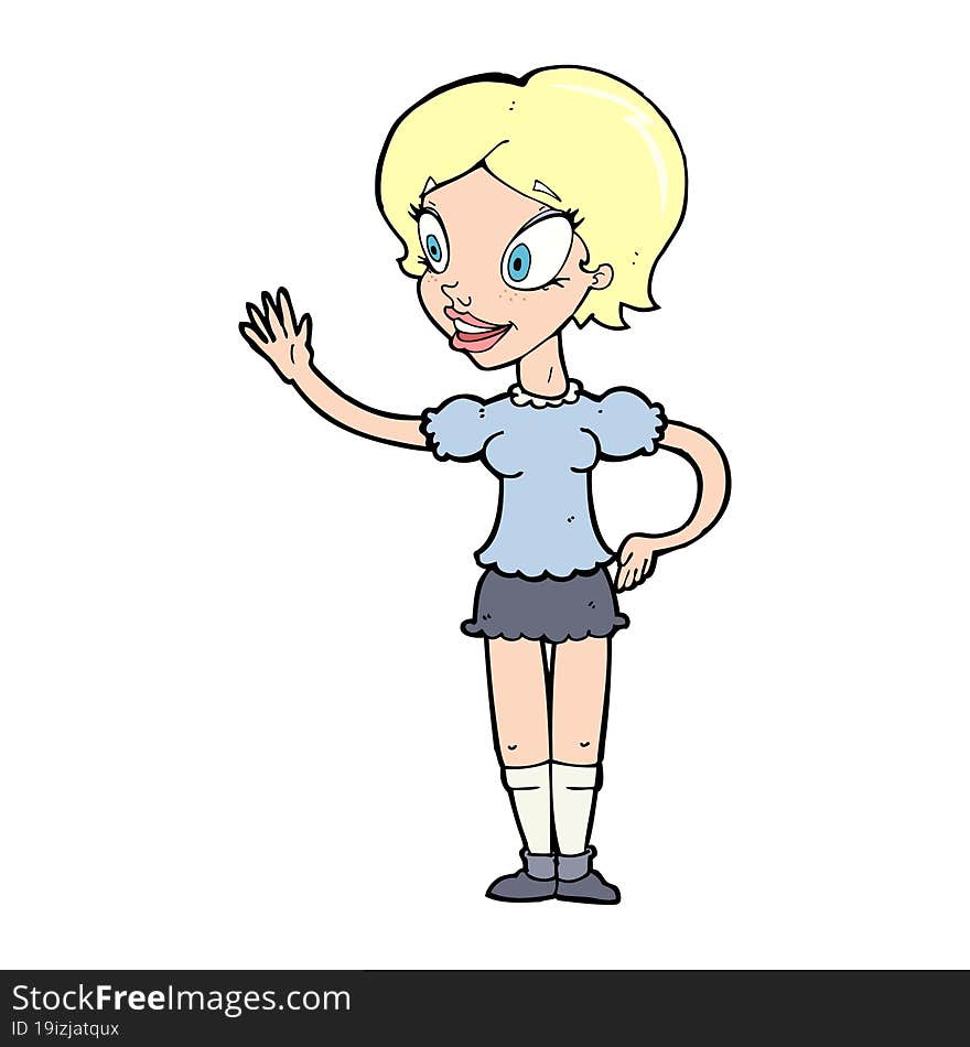 cartoon waving woman