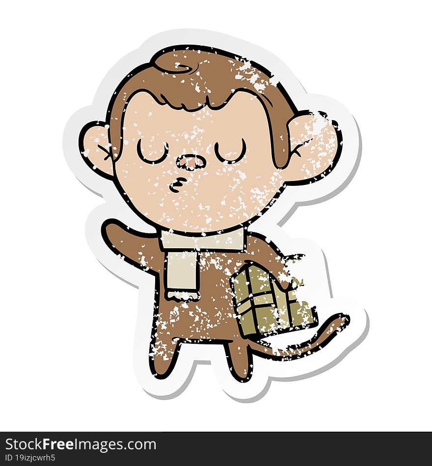 distressed sticker of a cartoon calm monkey