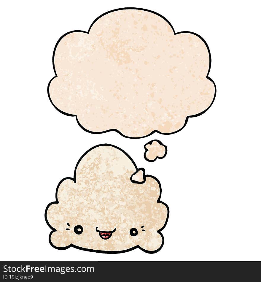 Cartoon Cloud And Thought Bubble In Grunge Texture Pattern Style